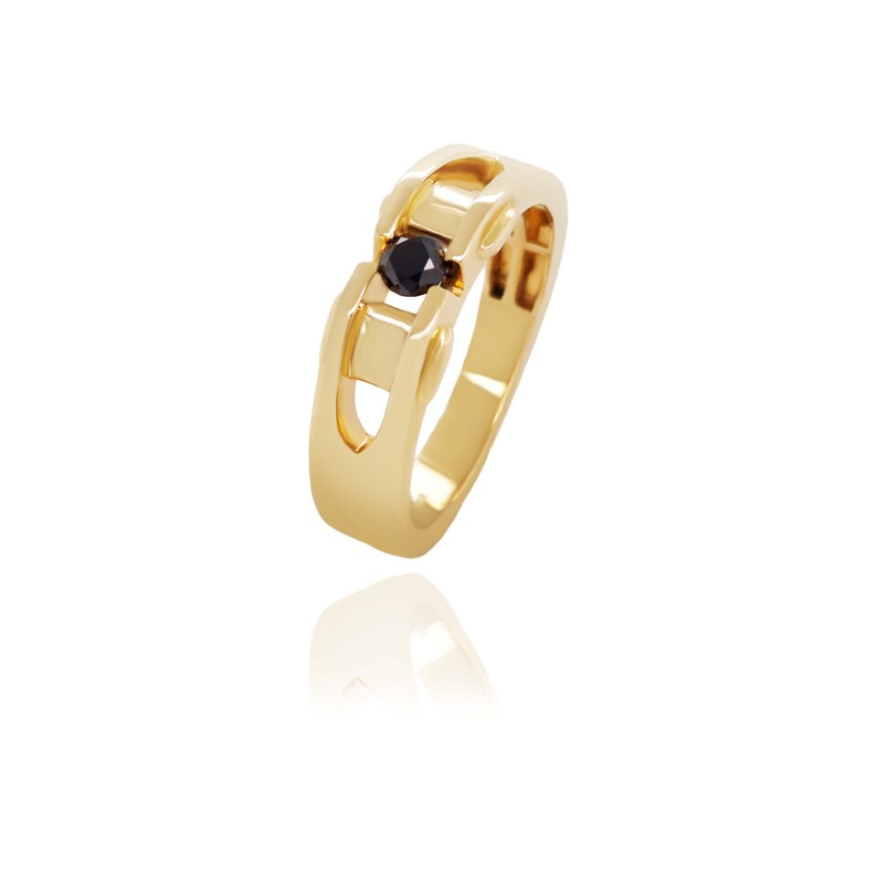 Minimalistický prsten ze žlutého zlata s černým diamantem
